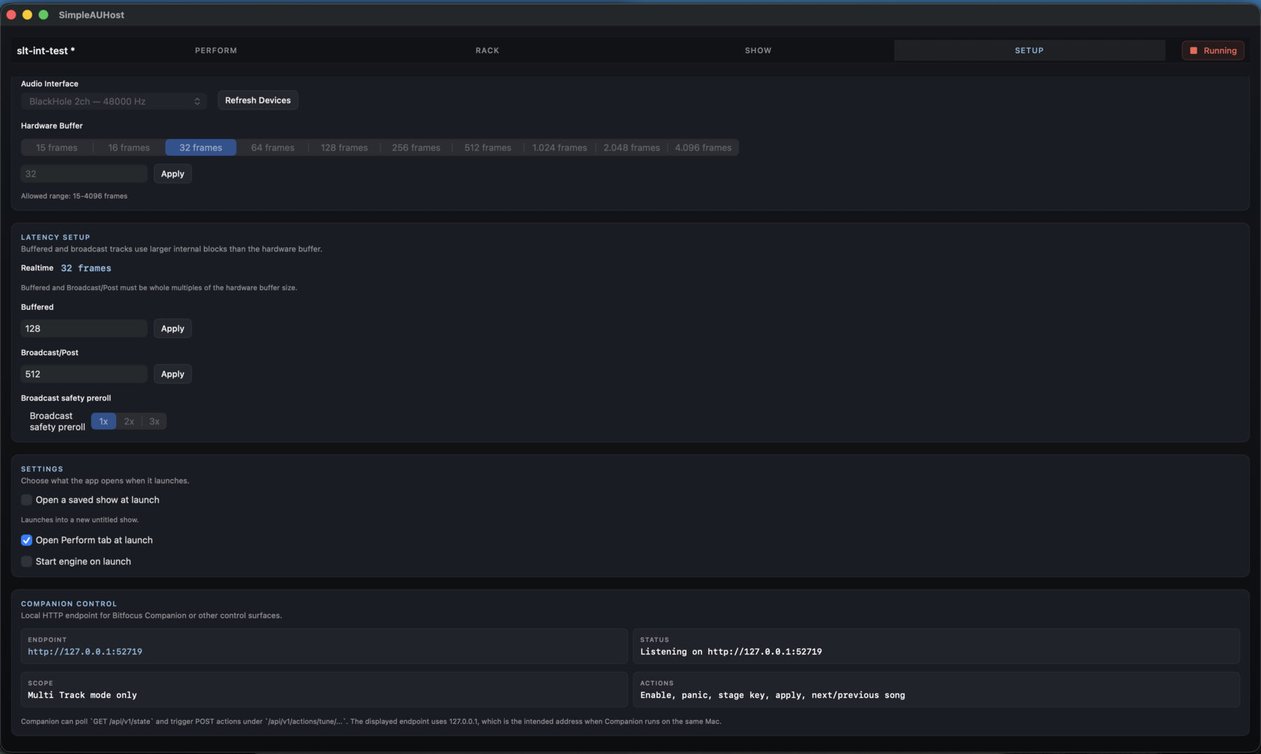 SimpleAUHost latency setup with separate realtime, buffered, and broadcast processing block sizes